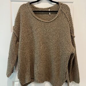 Free People Chunky Scoop Neck Sweater in Taupe